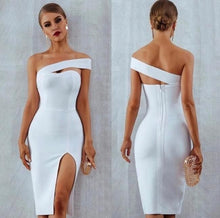 Cargar imagen en el visor de la galería, Vestido ceñido un hombro Midi, coctel, formal, casual/ Sweetheart one shoulder Fitted Midi Dress, cocktail, formal, casual  .