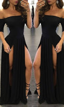 Cargar imagen en el visor de la galería, Vestido manga caída, Dos abiertas en pierna/ Madrina/ Noche / off shoulders 2 Slit dress with sleeve evening dress/ Bridesmaid