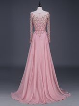 Cargar imagen en el visor de la galería, Vestido Princesa, Escote Barco, Manga Larga, Torso Bordado/ Graduación/ Noche /Princess evening dress with sleeve, mom of the bride beaded