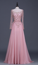 Cargar imagen en el visor de la galería, Vestido Princesa, Escote Barco, Manga Larga, Torso Bordado/ Graduación/ Noche /Princess evening dress with sleeve, mom of the bride beaded
