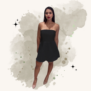 Vestido corto strapless línea A