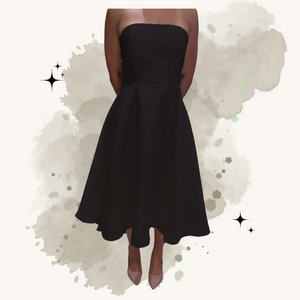 Vestido midi strapless línea A