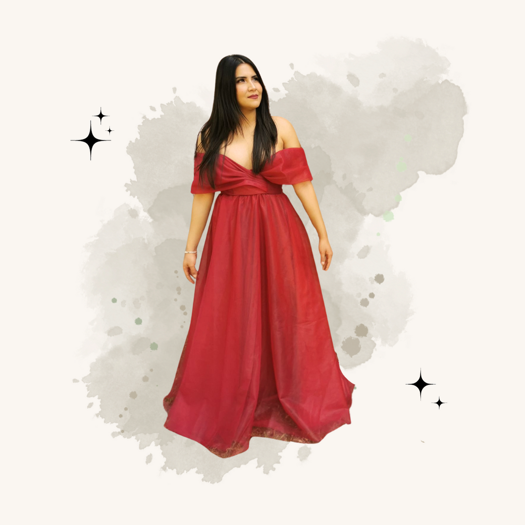 Vestido largo princesa hombros caídos offshoulders