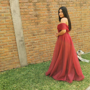 Vestido largo princesa hombros caídos offshoulders