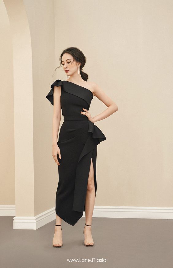 Vestido ceñido Midi un hombro, coctel, formal, casual / One Shoulder Fitted Midi Dress, cocktail, formal, casual