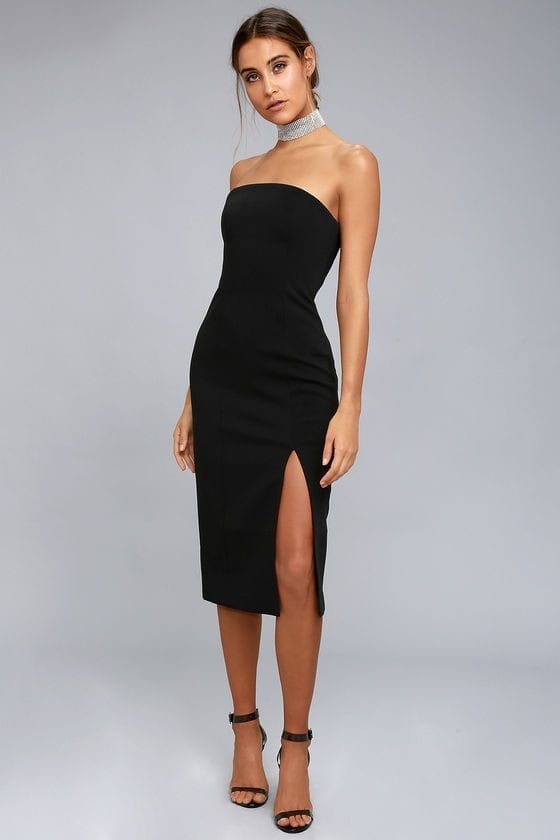 Vestido ceñido Midi strapless,  coctel, formal, casual / Fitted Strapless Midi Dress, cocktail, formal, casual