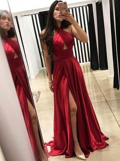 Vestido Princesa, Halter cruzado, Abierta en pierna/ Graduación/ Noche / Evening Halter dress with slit