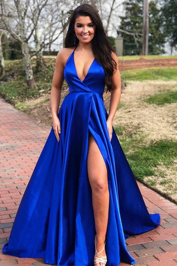Vestido Princesa, Escote V profundo, Tirantes, Abierta en pierna/ Graduación/ Noche / Deep V neck Prom dress with slit